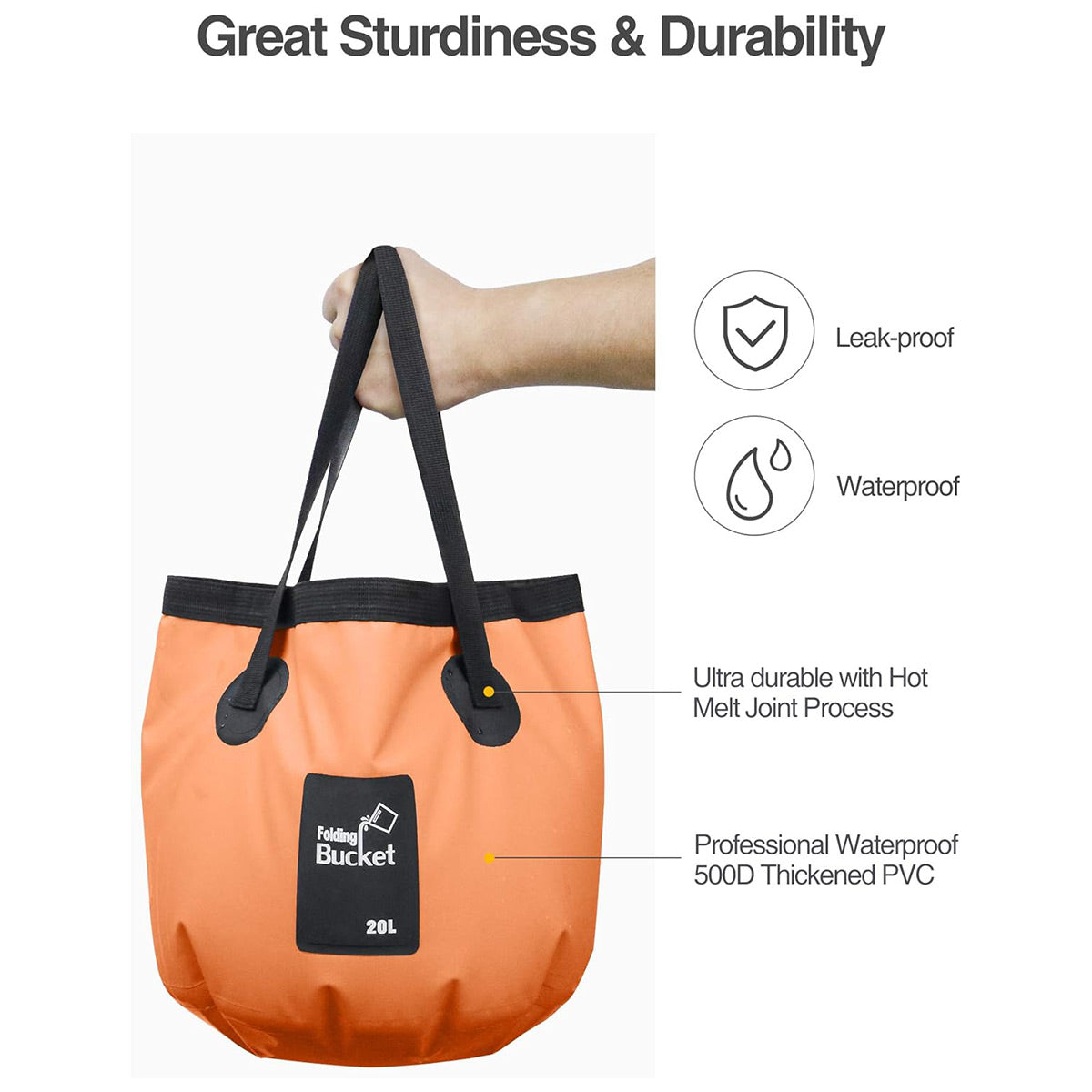 20L Portable Folding Bucket Water Container Camping Hiking Fishing Water Storage - Orange