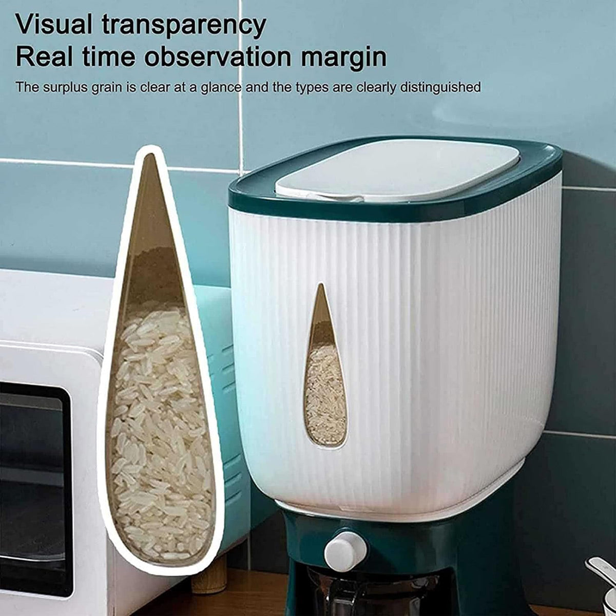 10kg Rice Storage Bucket Household Metering Rice Container Large Capacity - Green