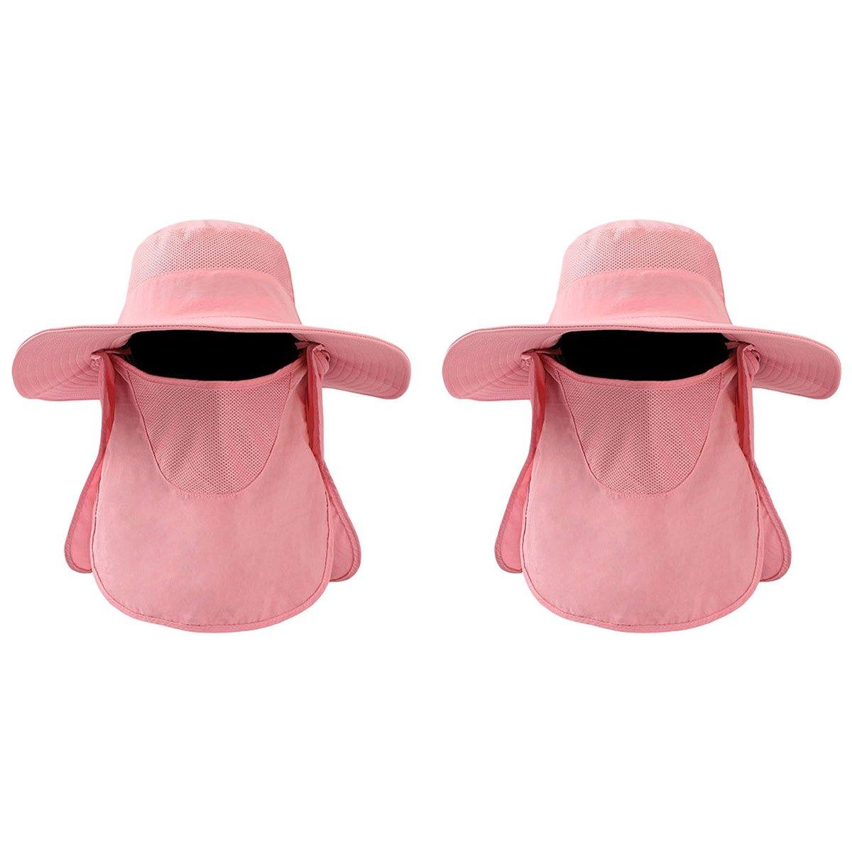 2PCS Outdoor Fisherman Hat Men Women Sun Protection Fishing Cap Bucket Hat - Pink