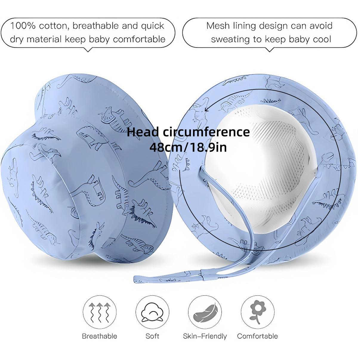 Cartoon Dinosaur Bucket Hat with Wide Brim for Summer Sun Protection - Khaki