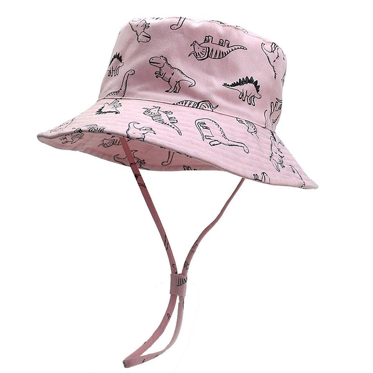 Cartoon Dinosaur Bucket Hat with Wide Brim for Summer Sun Protection - Khaki