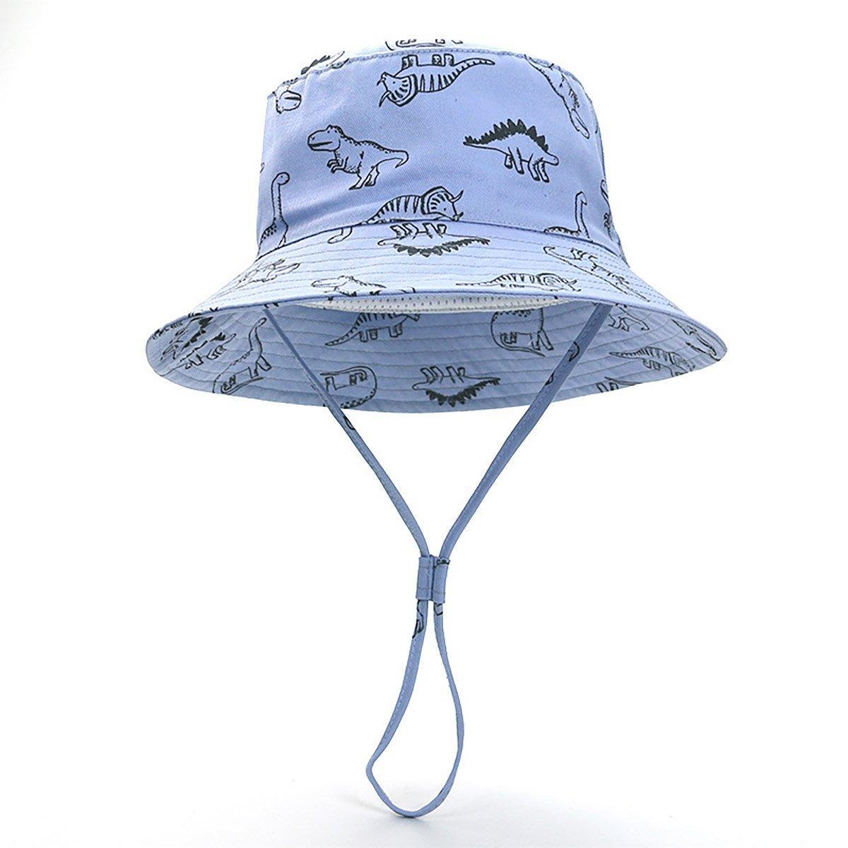 Cartoon Dinosaur Bucket Hat with Wide Brim for Summer Sun Protection - Khaki
