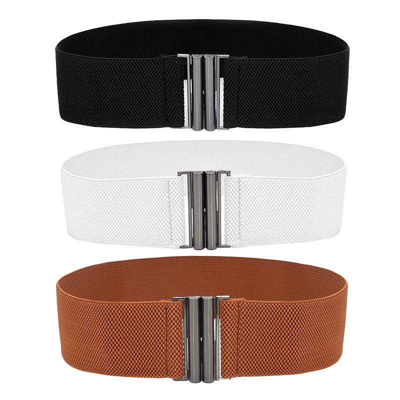 3Colours Waist Belt Elastic Waistband Stretch Women Dress Metal Buckle Cinch Au - Brown