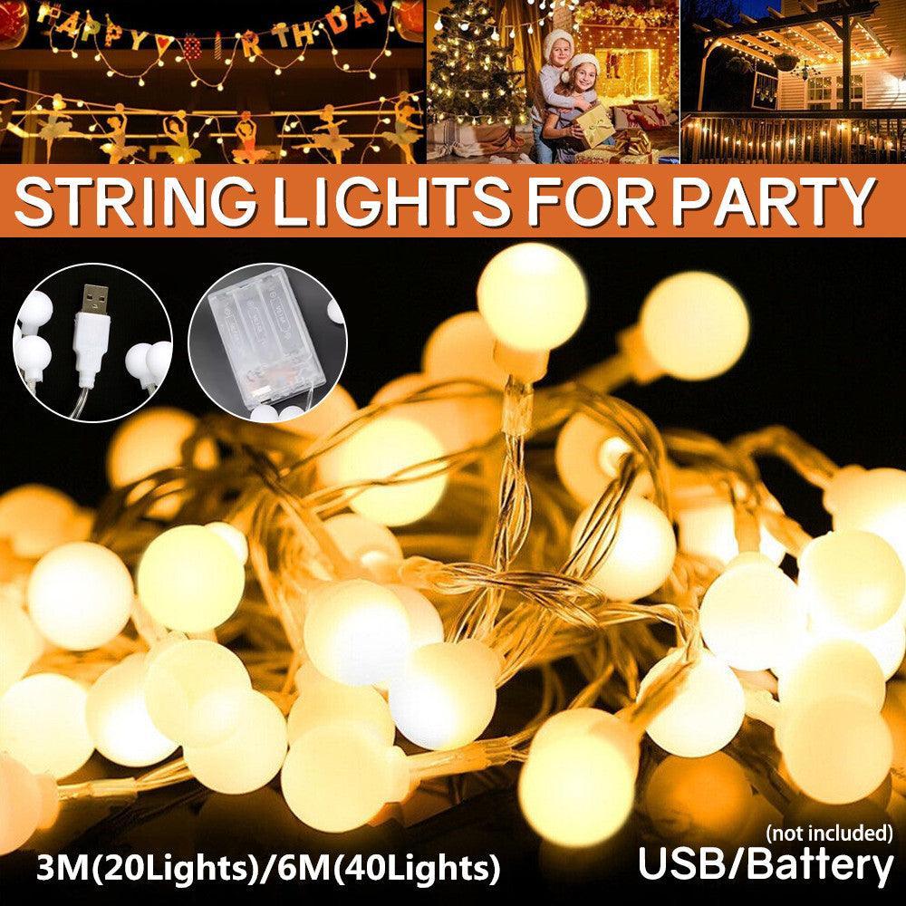 Bulb Ball Fairy String Strips Lights Home Garden Lamp Halloween Xmas Party - 6M 40Lights