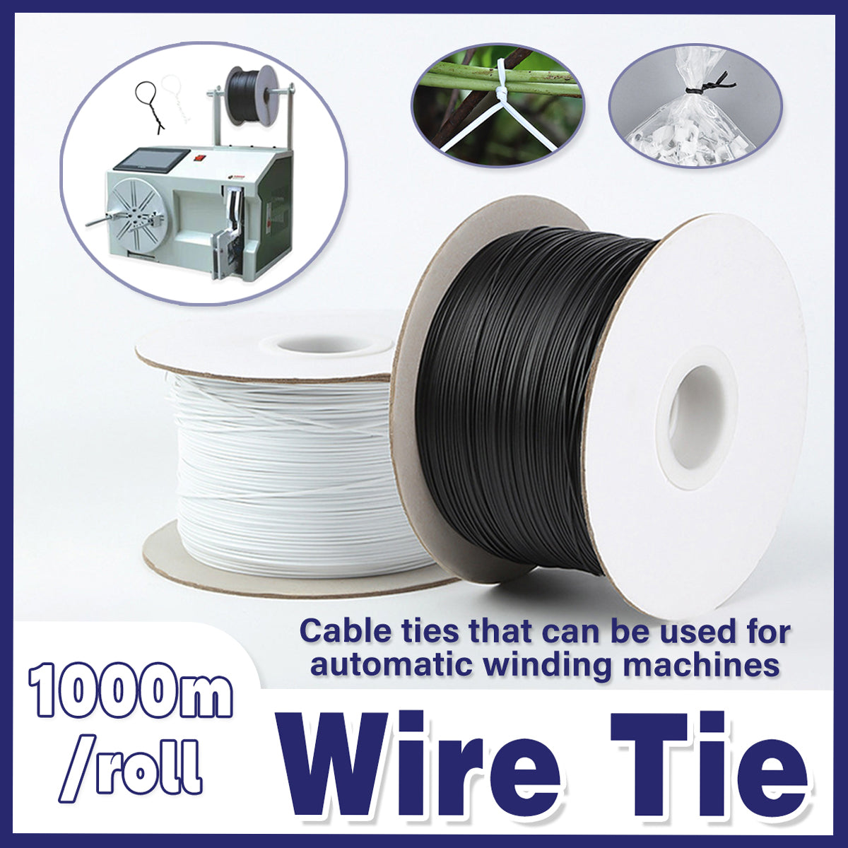 1000M Coiled Tie Wire Elliptical Binding Wire Garden Plant Cable Roll for Home - Black