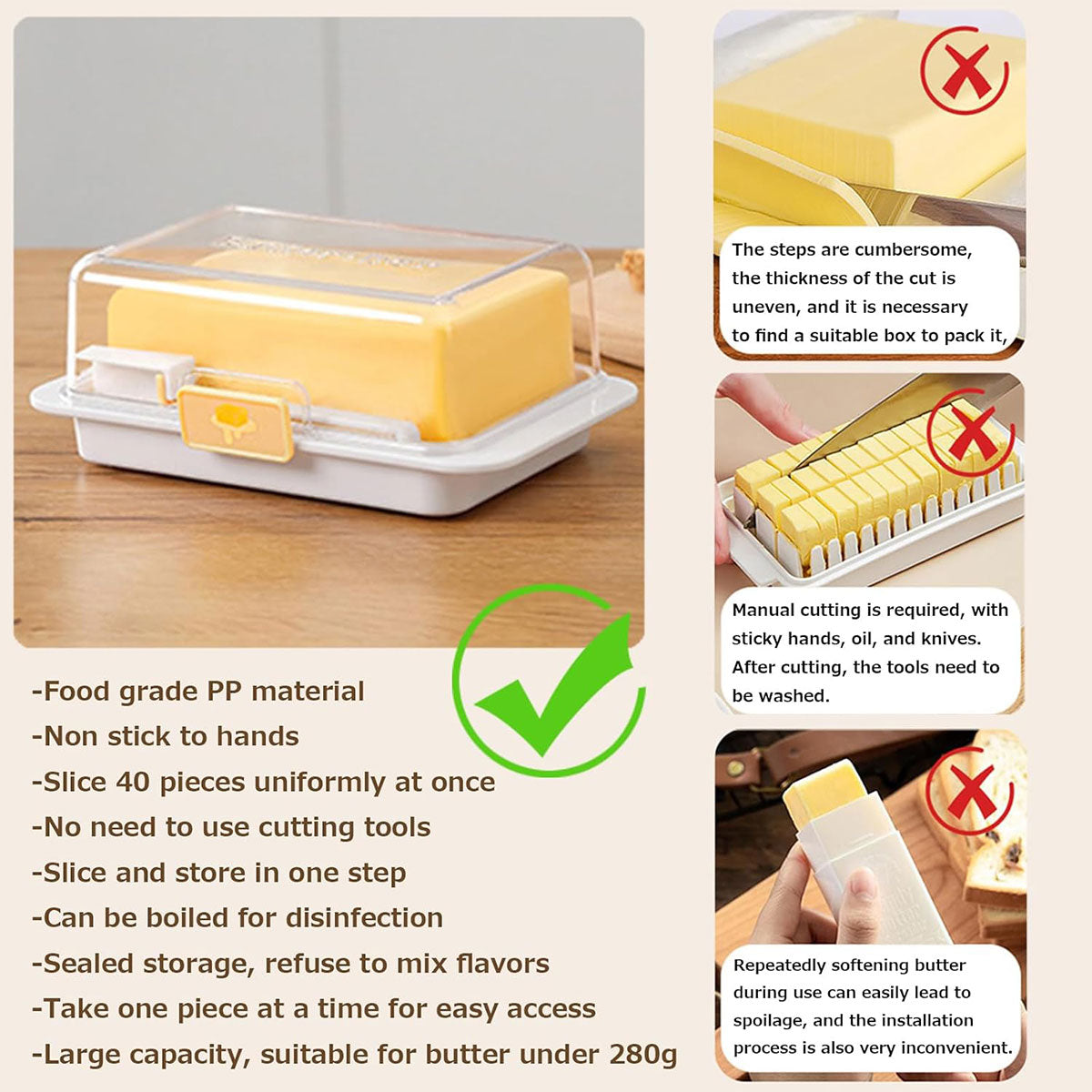 Butter Cheese Storage Box Kitchen Container with Lid Plastic Fridge Organizer - White