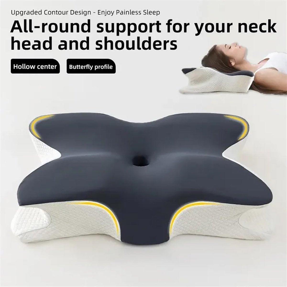 Memory Foam Butterfly Pillow Neck Support Slow Rebound Cervical Pillow - Light Grey