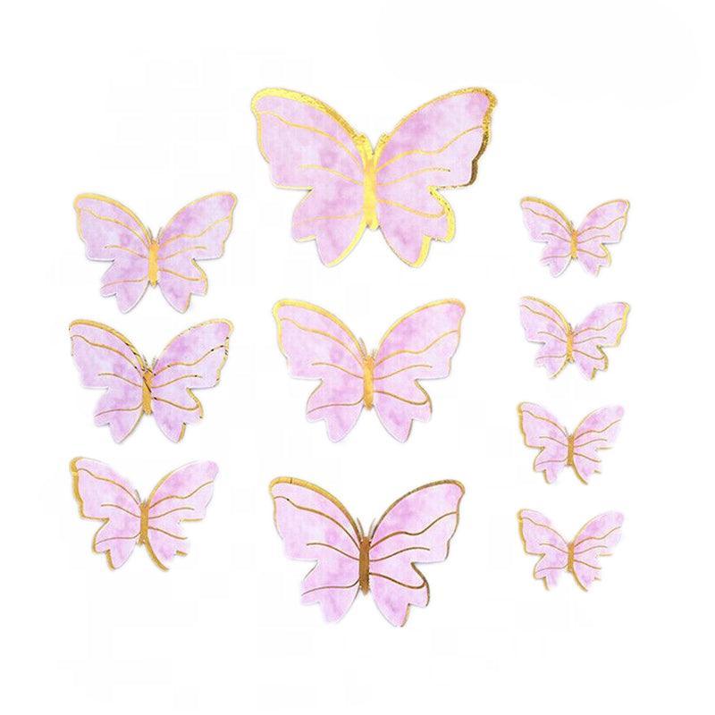 10Pcs Butterfly Paper Toppers Happy Birthday Cake & Festival Theme Decor - Pink Phnom Penh
