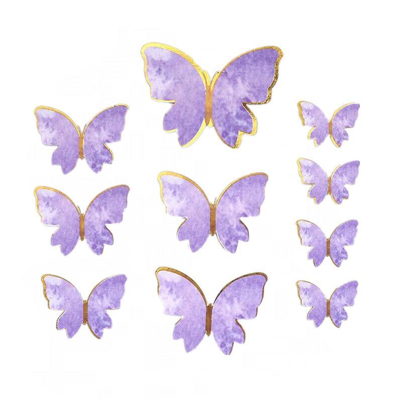 10Pcs Butterfly Paper Toppers Happy Birthday Cake & Festival Theme Decor - Purple Stripe