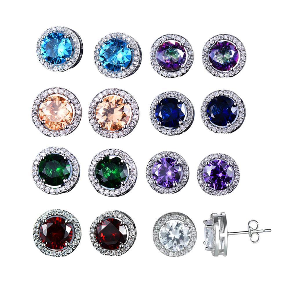 Female Round Zircon Stud Earrings Full Diamond Boucle Big Hollow Cubic Gift - White