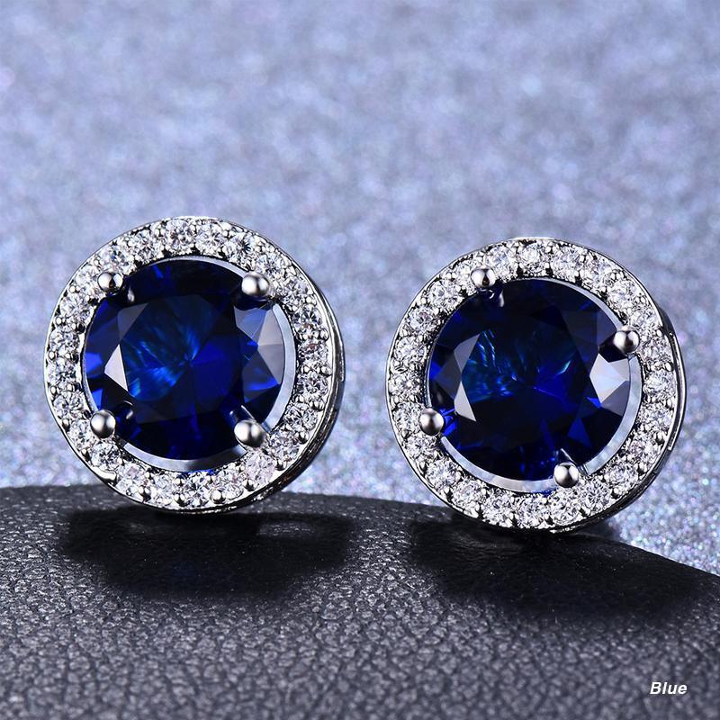 Female Round Zircon Stud Earrings Full Diamond Boucle Big Hollow Cubic Gift - White
