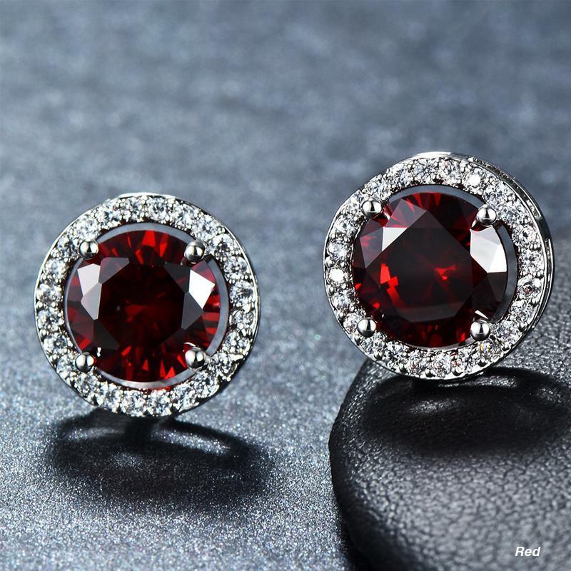 Female Round Zircon Stud Earrings Full Diamond Boucle Big Hollow Cubic Gift - White