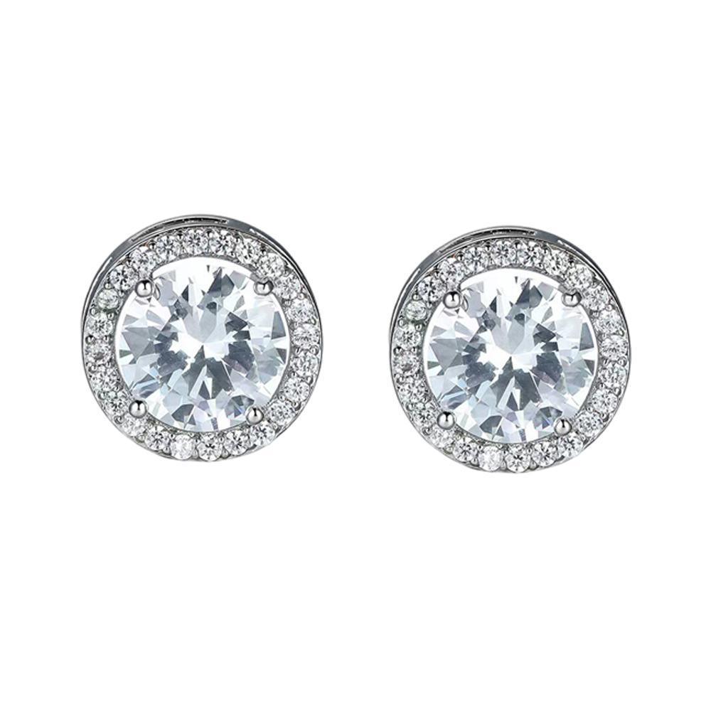 Female Round Zircon Stud Earrings Full Diamond Boucle Big Hollow Cubic Gift - White