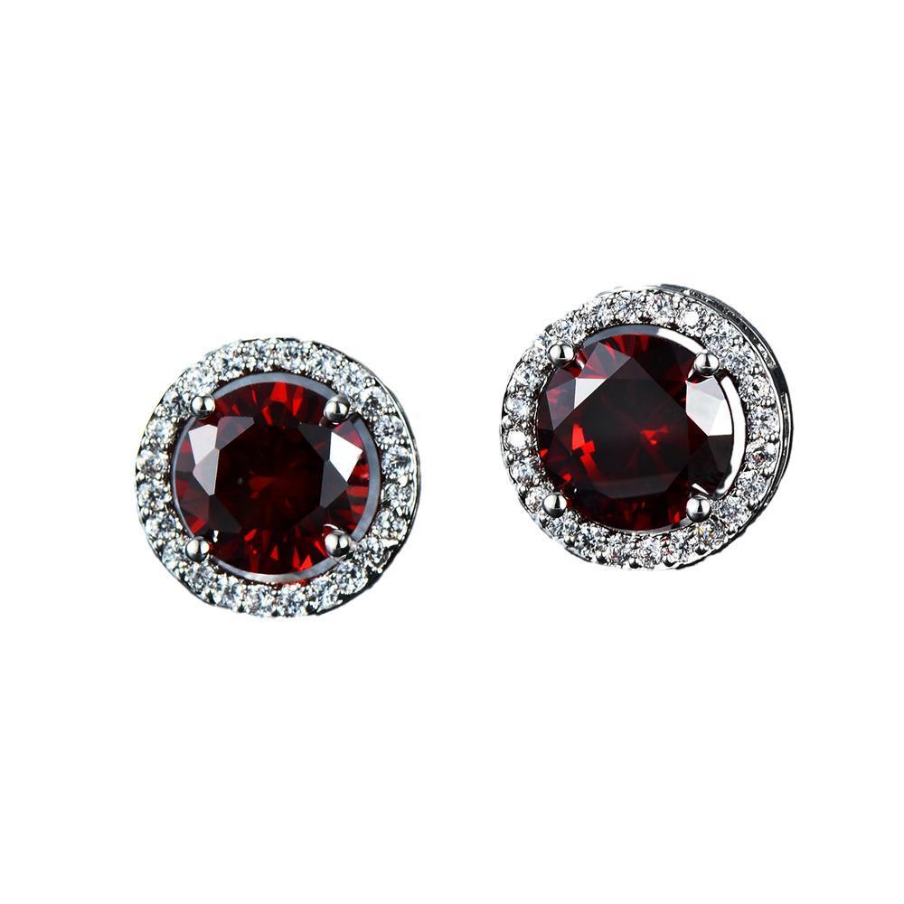Female Round Zircon Stud Earrings Full Diamond Boucle Big Hollow Cubic Gift - White