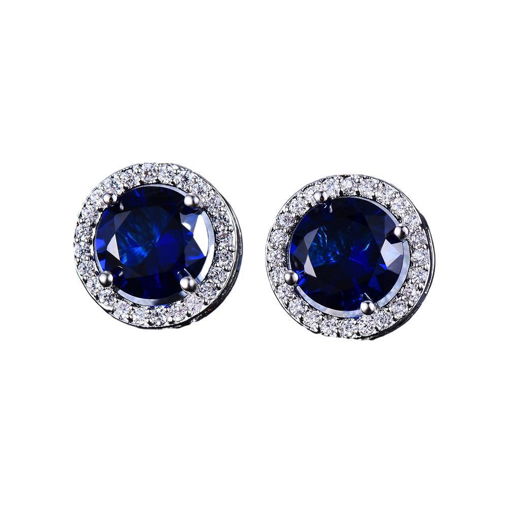 Female Round Zircon Stud Earrings Full Diamond Boucle Big Hollow Cubic Gift - White
