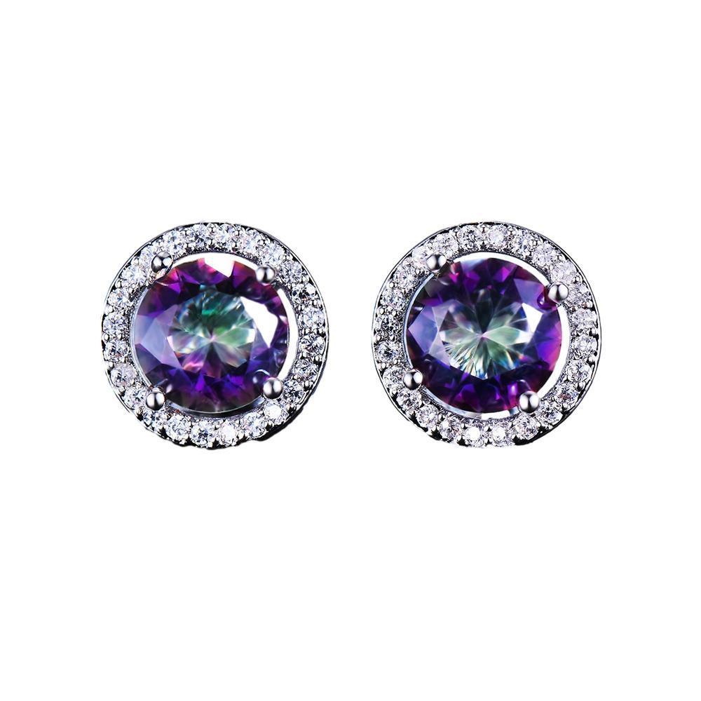 Female Round Zircon Stud Earrings Full Diamond Boucle Big Hollow Cubic Gift - White