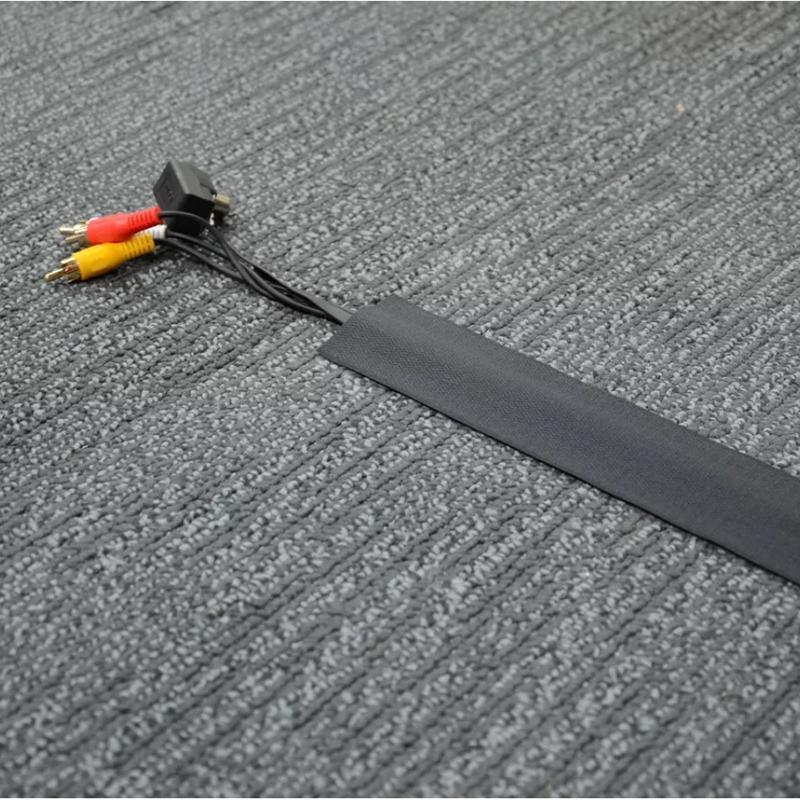 Cable Cover Nylon Sticky Wire Protector Floor Blanket Reusable Cord Tube Cover - Black-3Meter(with adhesive)-Floor