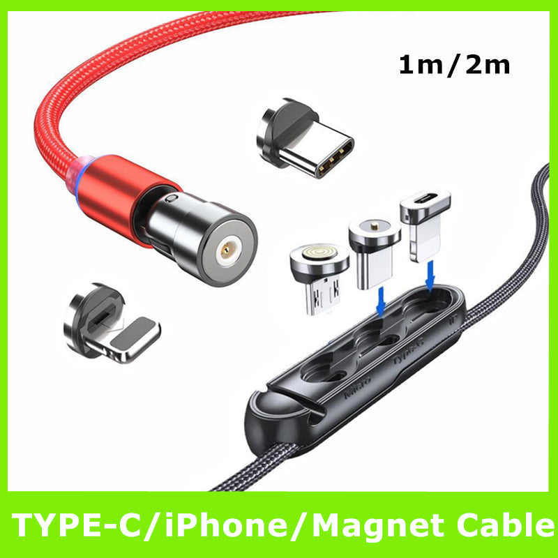 1m 2m Braided Charging Cable with Detachable Connectors for Type C Micro Lightning - Magnet Cable-Red-iPhone-2M