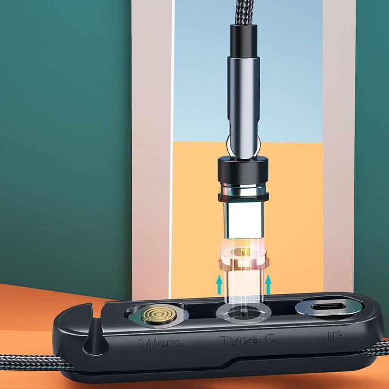 1m 2m Braided Charging Cable with Detachable Connectors for Type C Micro Lightning - Magnet Cable-Red-Type C-1M