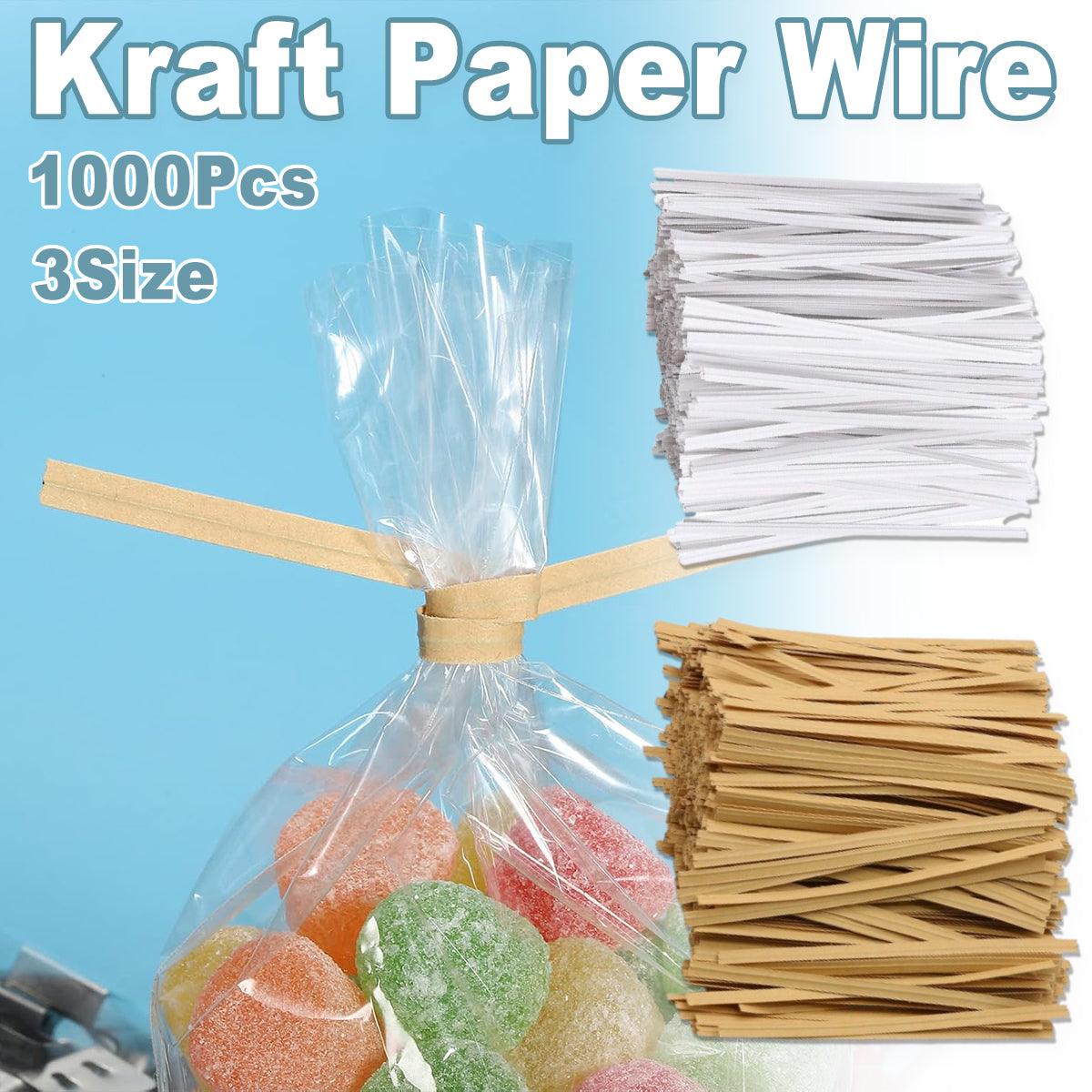 1000pcs Paper Tie Tape Wire 8/10/15cm for Baking Packing Bag Sealing Supplies - White-10cm