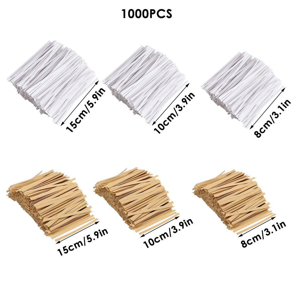 1000pcs Paper Tie Tape Wire 8/10/15cm for Baking Packing Bag Sealing Supplies - White-8cm