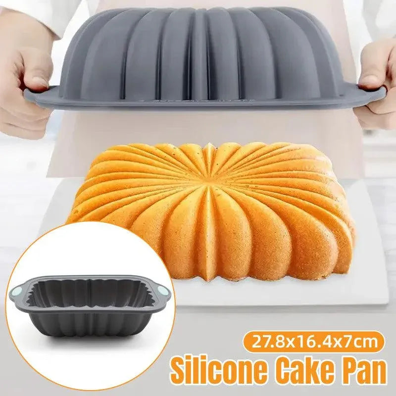 1-Piece Rectangular Flower-Pattern Cake Pan, Grey
