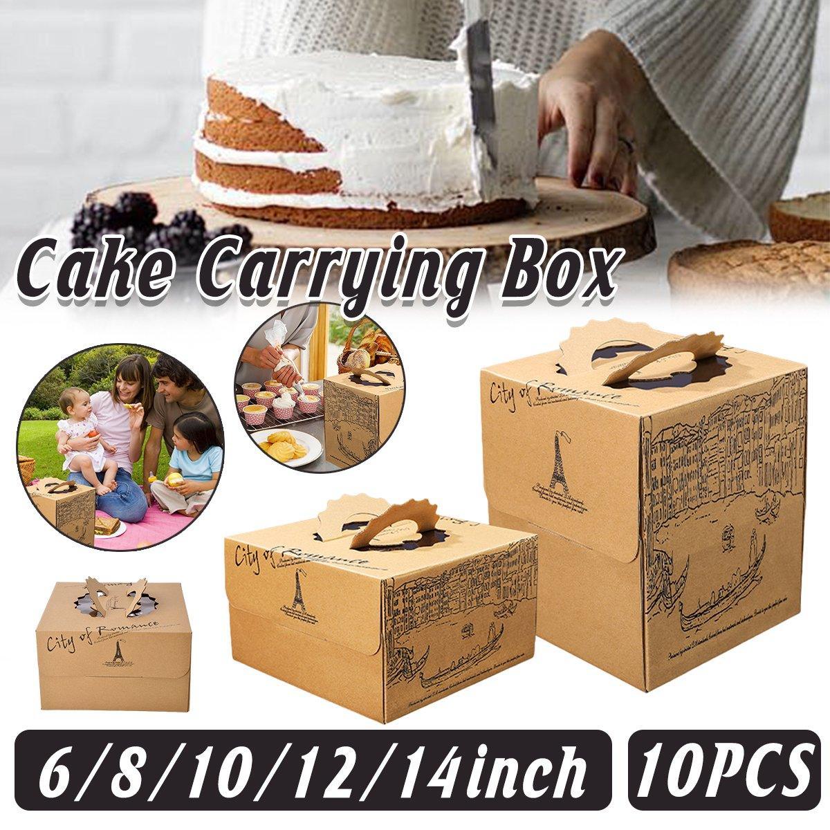 10pcs Elegant European Style Kraft Paper Cake Boxes Dessert Packaging Containers - Double Height - 6inch