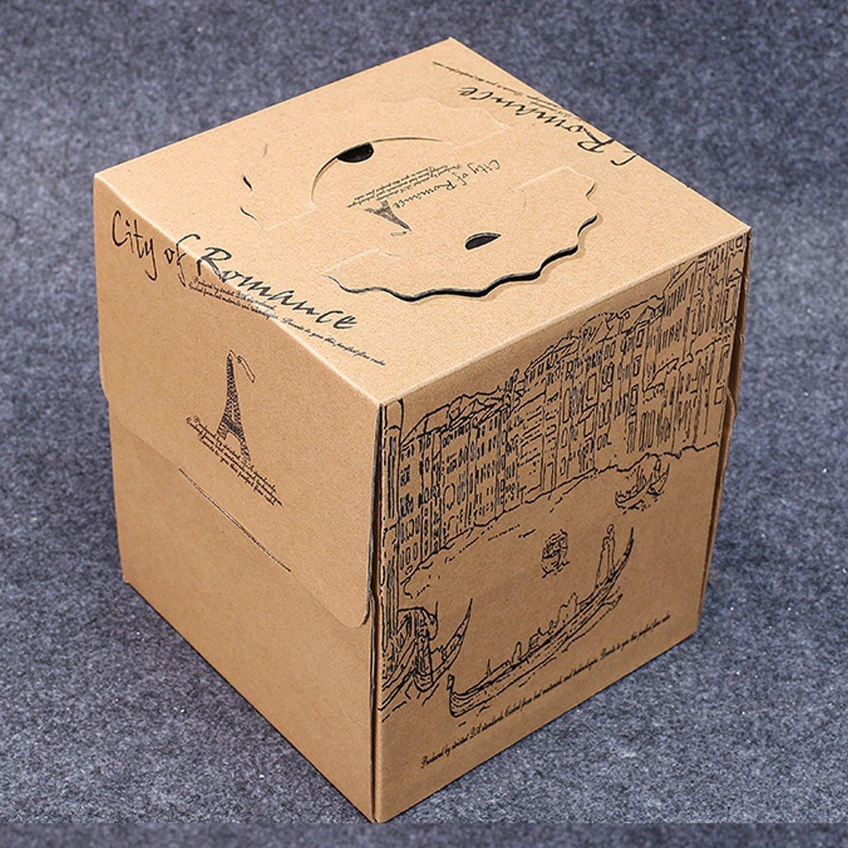 10pcs Elegant European Style Kraft Paper Cake Boxes Dessert Packaging Containers - Double Height - 6inch