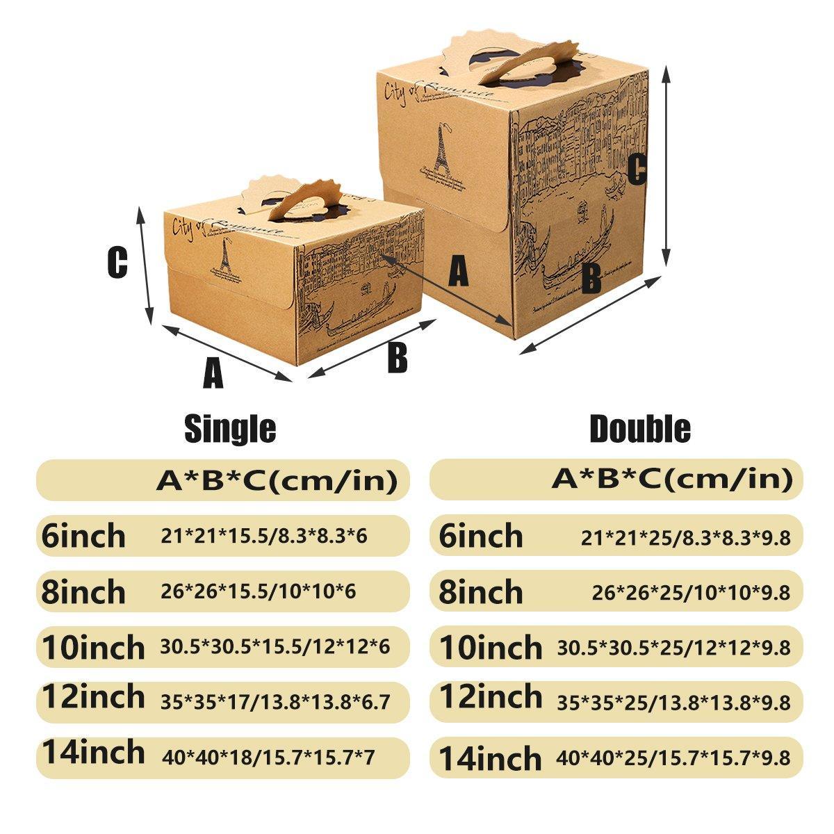 10pcs Elegant European Style Kraft Paper Cake Boxes Dessert Packaging Containers - Double Height - 8inch