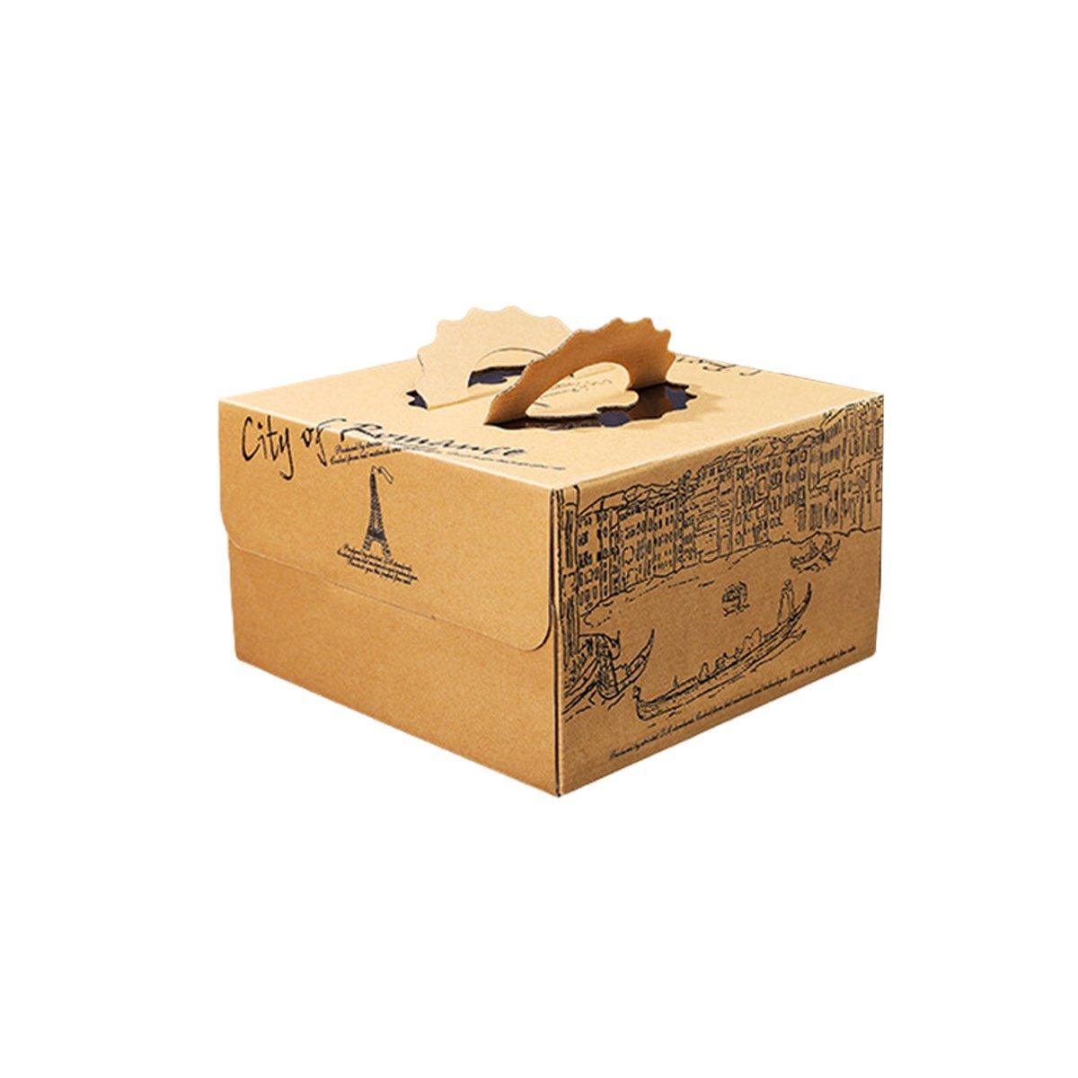 10pcs Elegant European Style Kraft Paper Cake Boxes Dessert Packaging Containers - Double Height - 8inch
