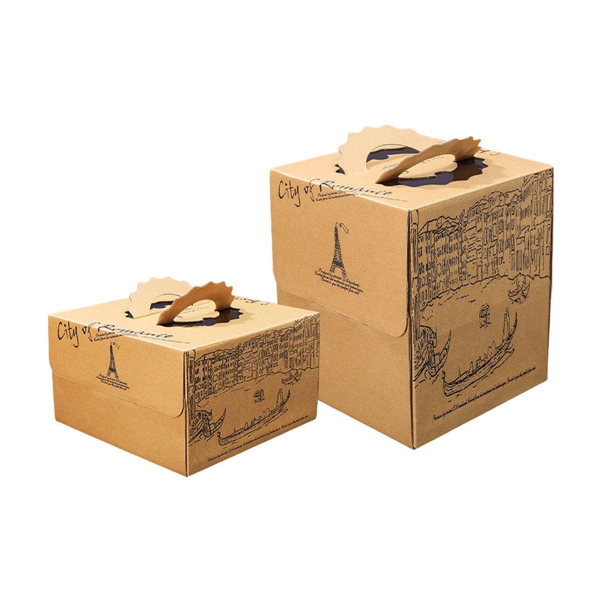 10pcs Elegant European Style Kraft Paper Cake Boxes Dessert Packaging Containers - Single Height - 6inch