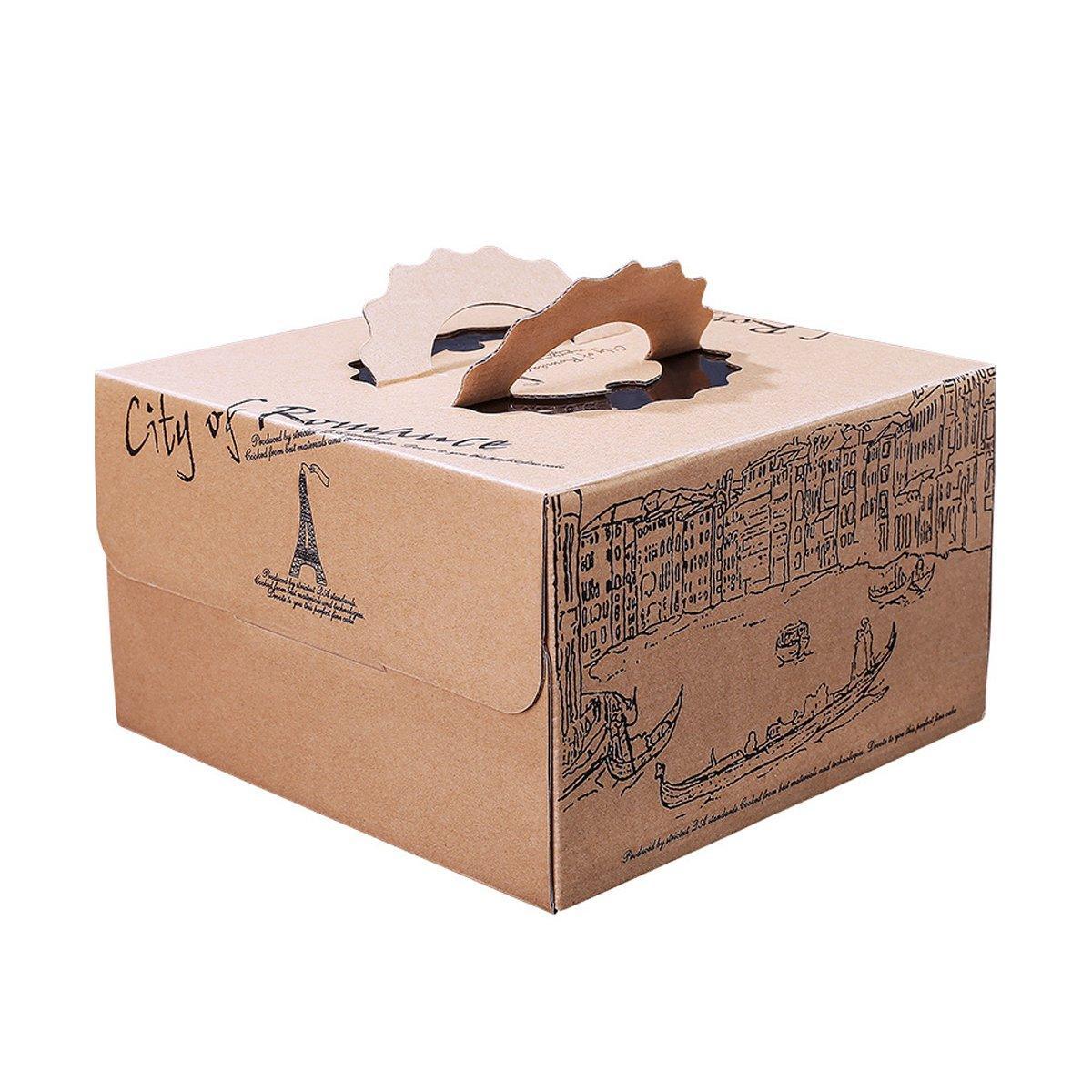 10pcs Elegant European Style Kraft Paper Cake Boxes Dessert Packaging Containers - Single Height - 8inch