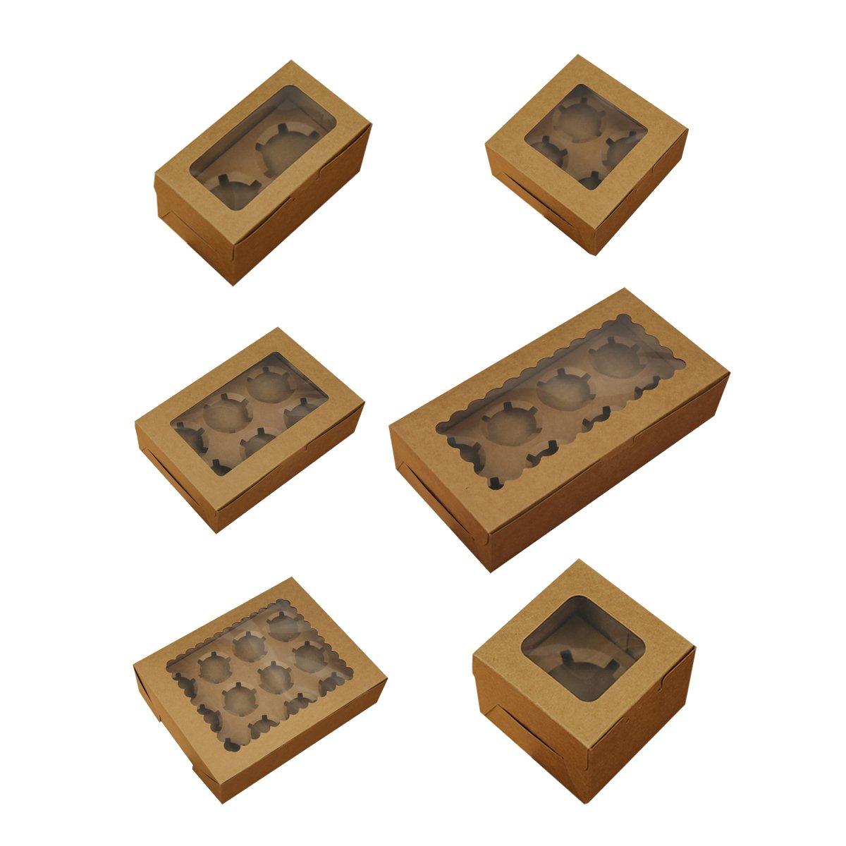 25Pcs Paper Cupcake Box with Window for Party Wedding Bakery Gift Packaging - 1 Hole