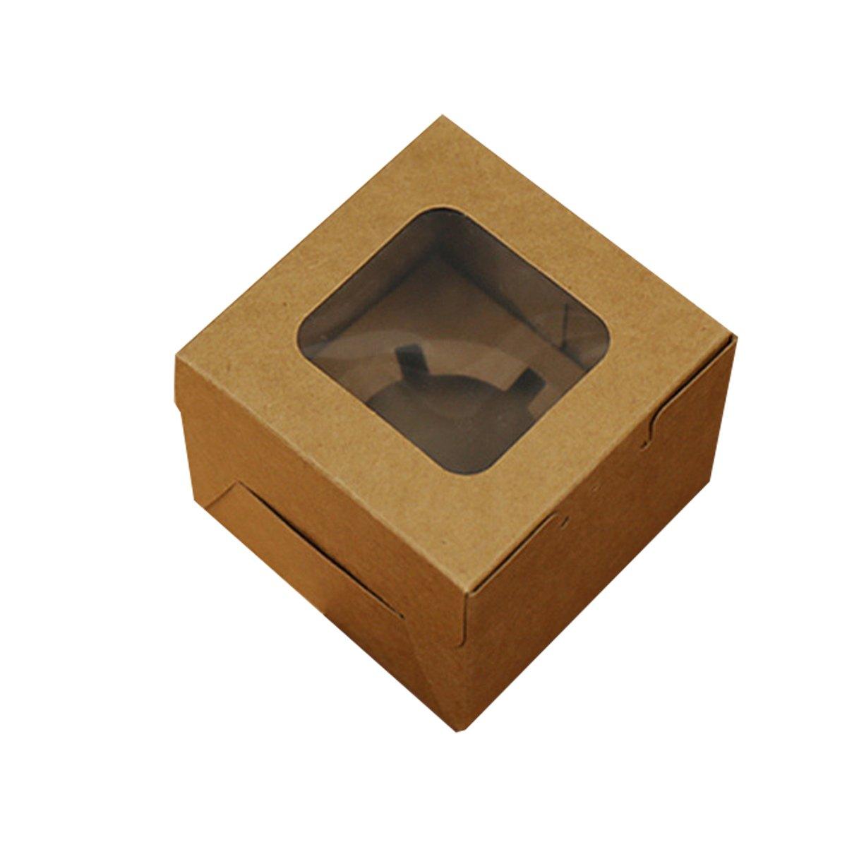 25Pcs Paper Cupcake Box with Window for Party Wedding Bakery Gift Packaging - 2 Holes