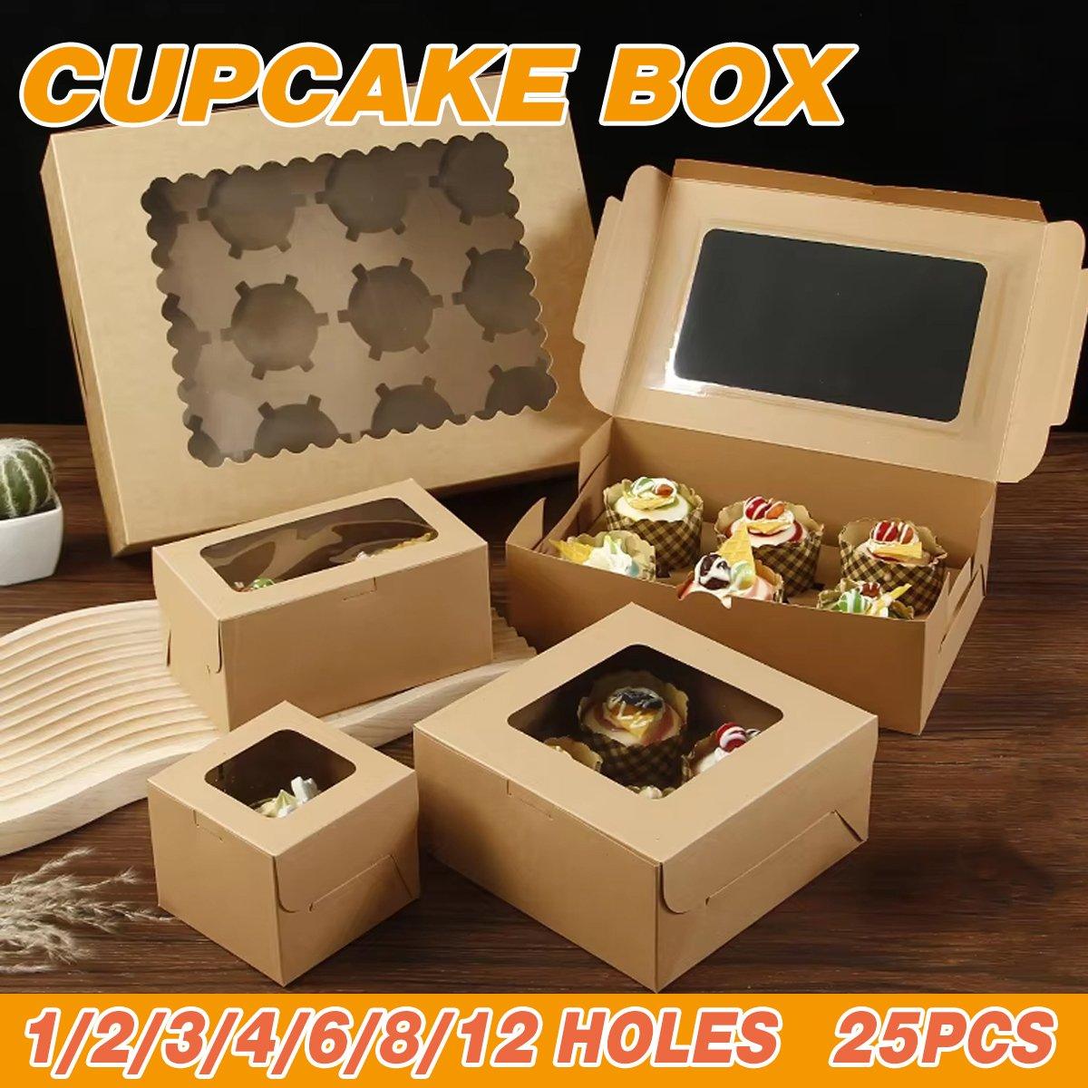 25Pcs Paper Cupcake Box with Window for Party Wedding Bakery Gift Packaging - 6 Holes