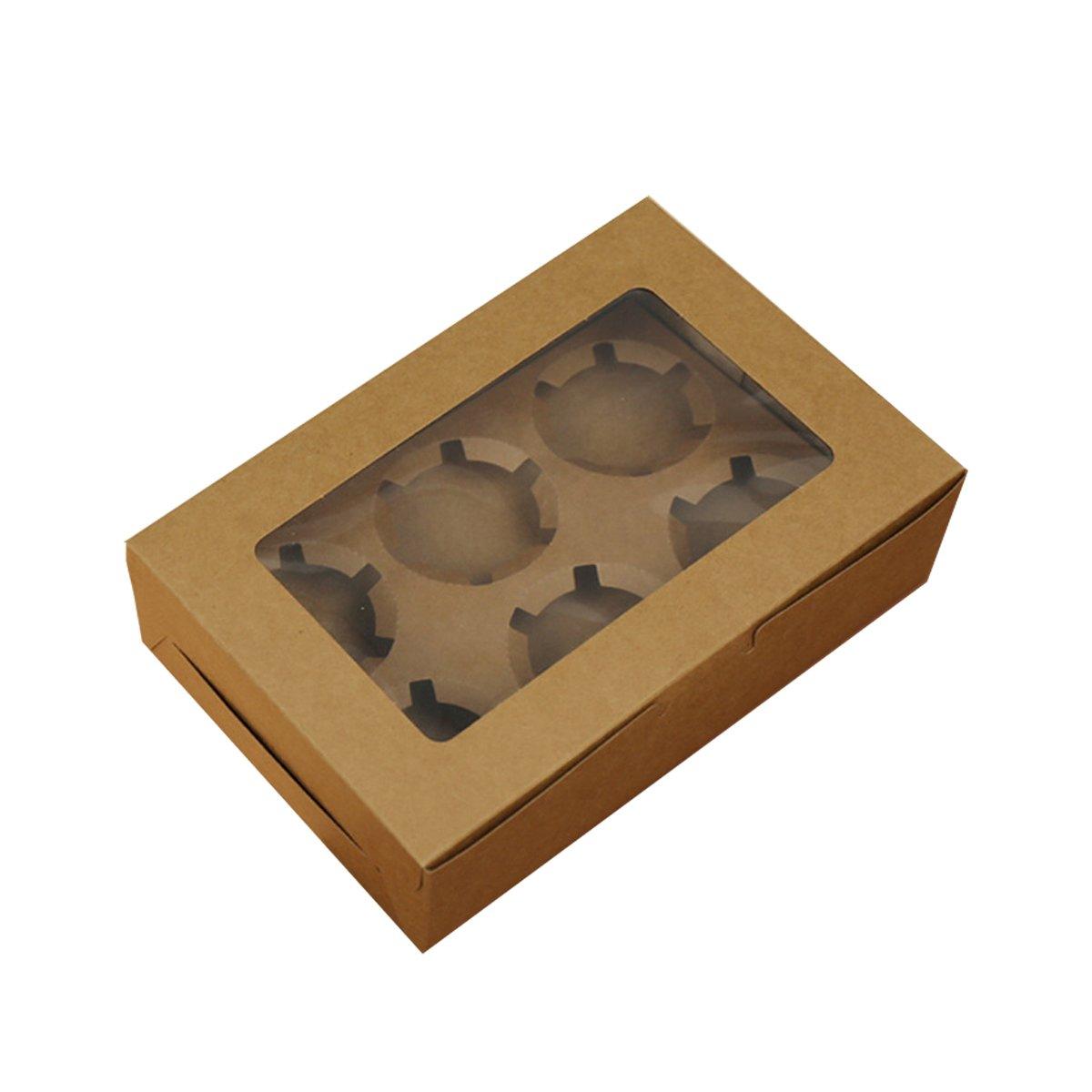25Pcs Paper Cupcake Box with Window for Party Wedding Bakery Gift Packaging - 6 Holes