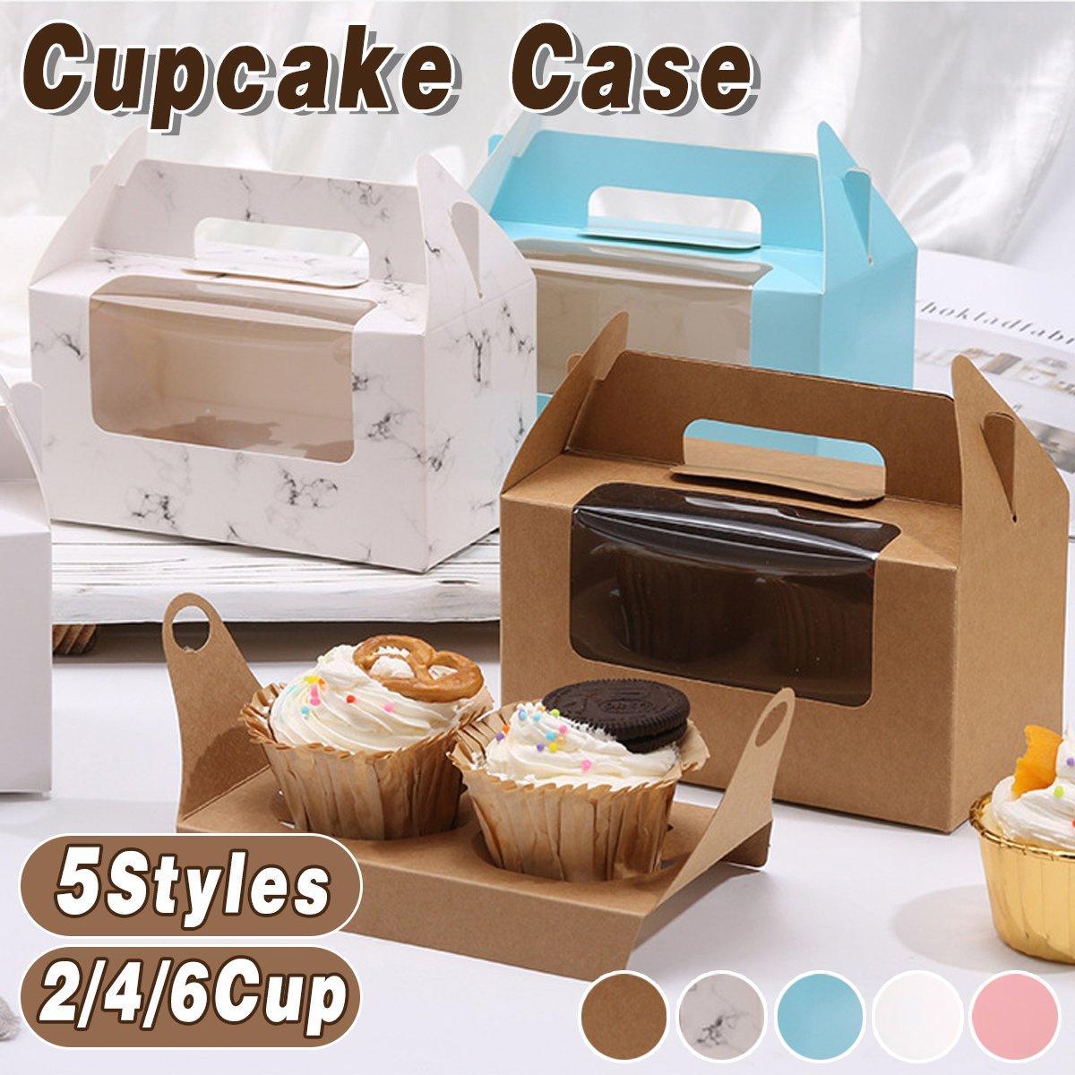 25pcs Portable Cupcake Packaging Box with Transparent Window for Easy Opening - Marble-2Cup