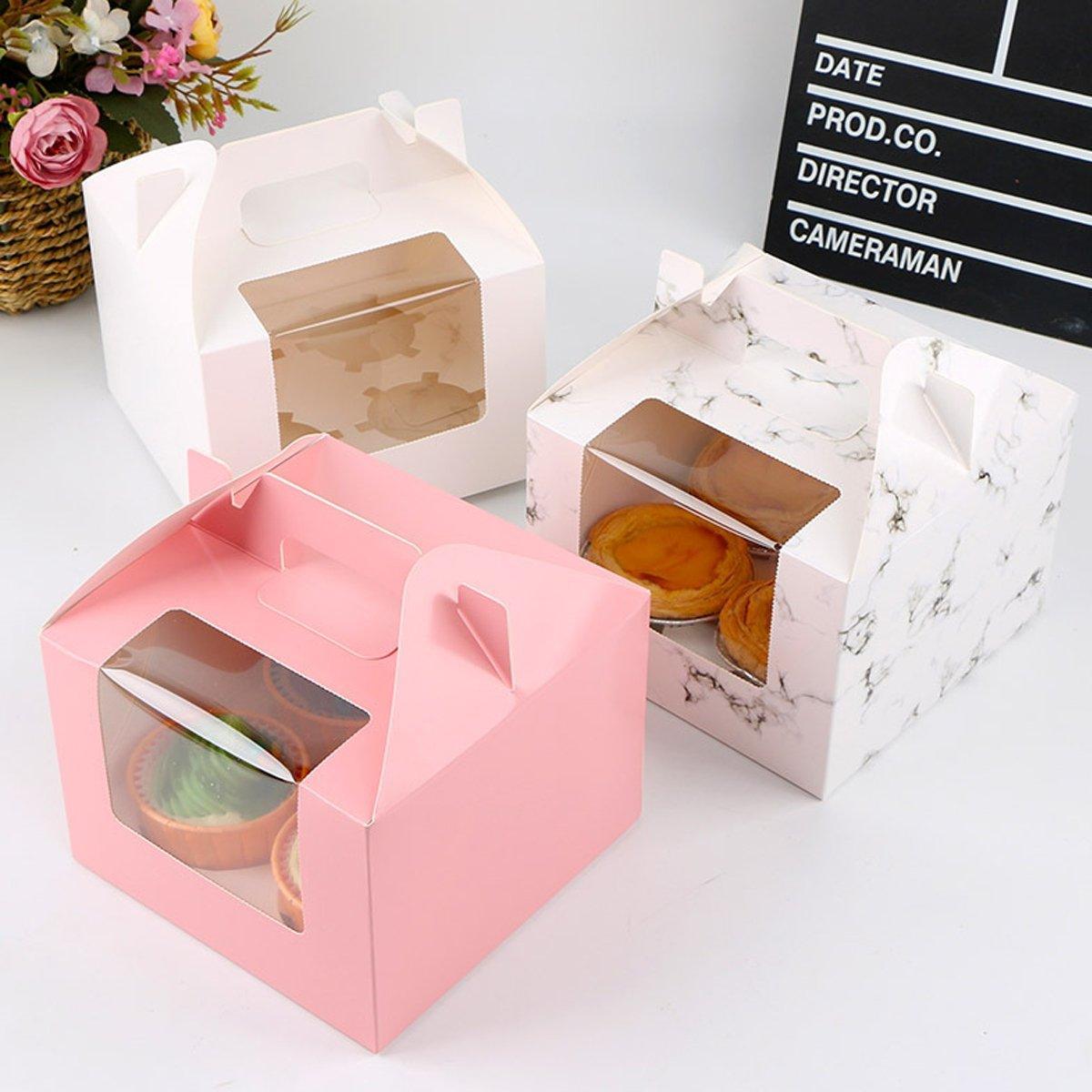25pcs Portable Cupcake Packaging Box with Transparent Window for Easy Opening - White-2Cup