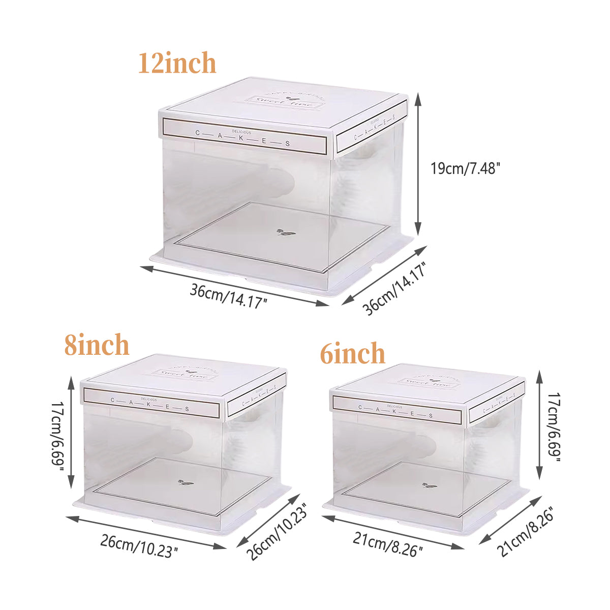 10PCS Clear Cake Box Treat Display Portable Packaging Food Safe PET Birthday - 6inch