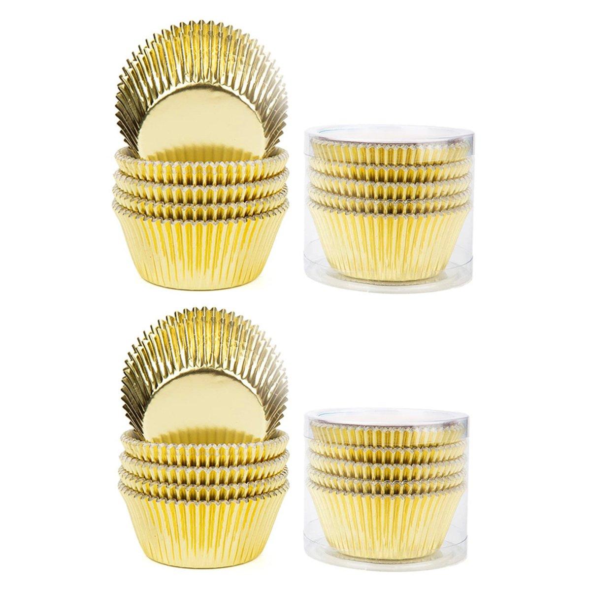 200 Pcs Colored Baking Paper Cupcake Trays Muffin Liners for Party Baking - Gold