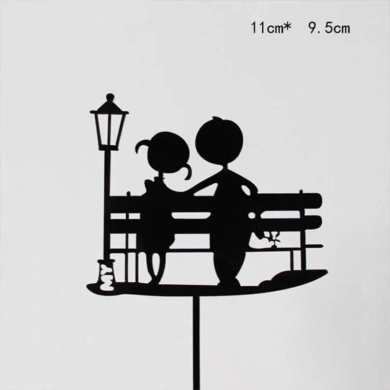Happy Birthday Acrylic Cake Topper Cake Decoration Golden Silver Party - Black-Street lamp couple
