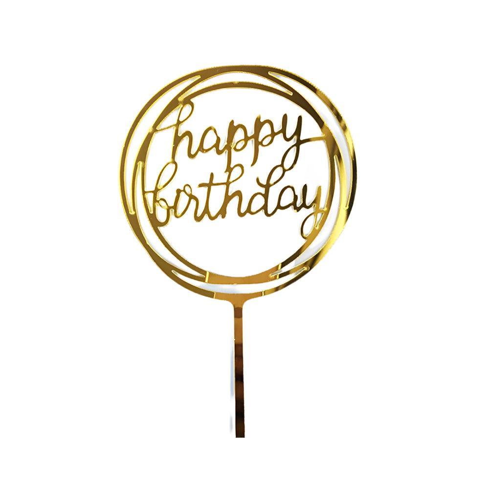 Happy Birthday Acrylic Cake Topper Cake Decoration Golden Silver Party - Black-Street lamp couple