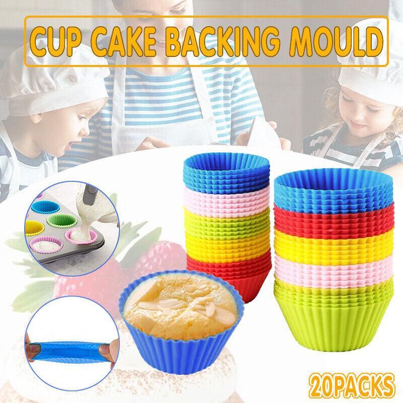 20x Round Cup Cake Baking Mould Silicone Muffin Cups DIY
