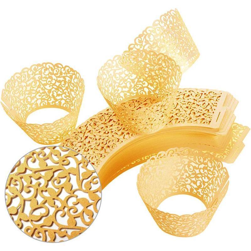 25pcs Laser Cut Cupcake Wrappers Wedding Party Baking Decorations in 8 Colours - Yellow