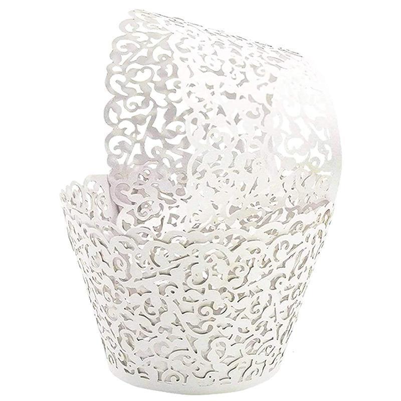 25pcs Laser Cut Cupcake Wrappers Wedding Party Baking Decorations in 8 Colours - Yellow