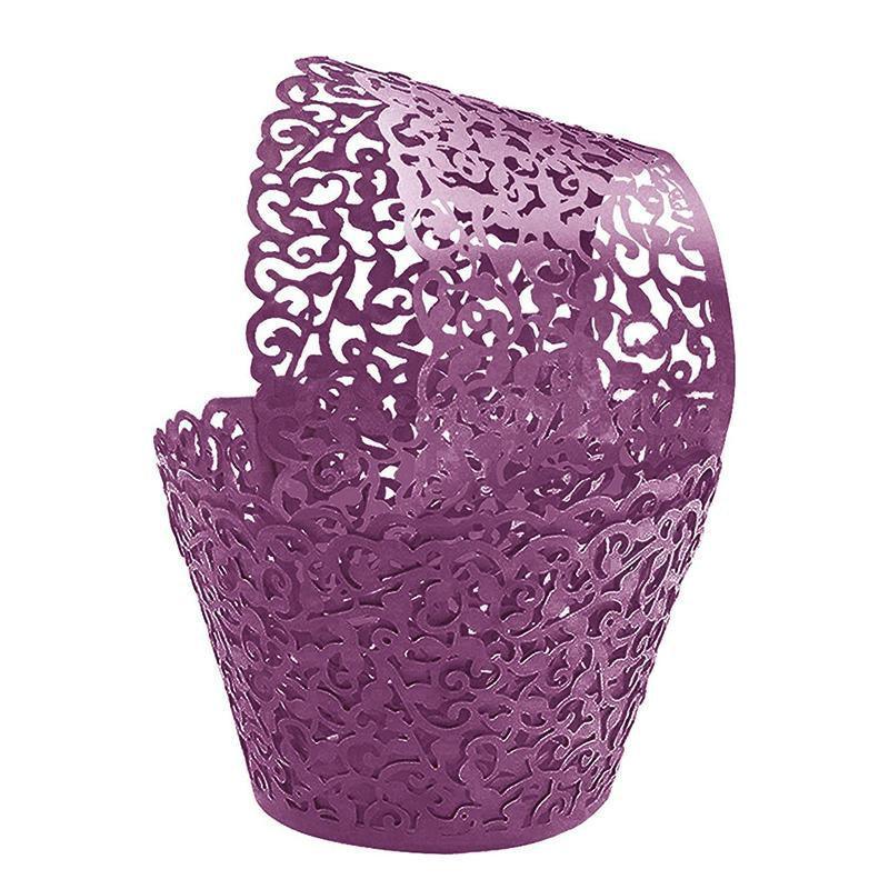 25pcs Laser Cut Cupcake Wrappers Wedding Party Baking Decorations in 8 Colours - Light Purple