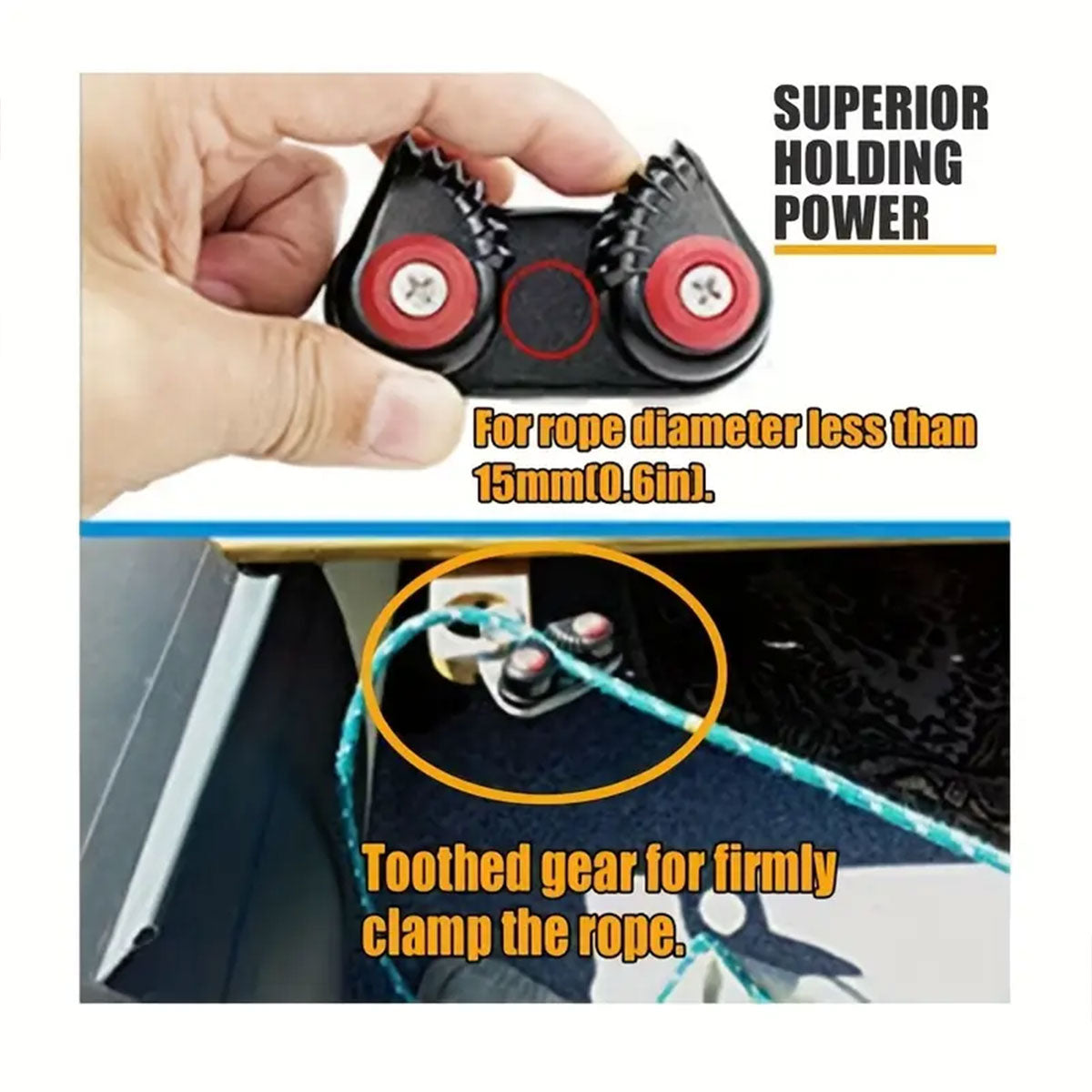 Rope Clamp Set 2PCS Aluminum Alloy Black Clip Plate Sailboat Kayak Canoe Outdoor