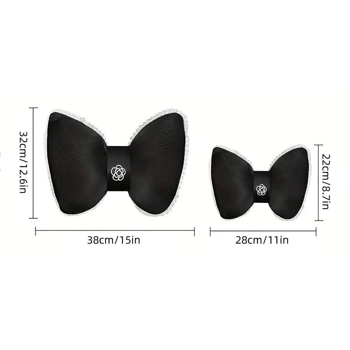 Black Bowknot Neck Pillow Plush Bow Tie Soft Plush Car Headrest Waist Support - Headrest