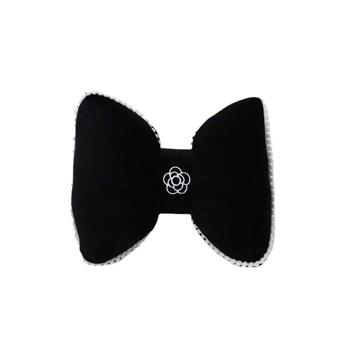 Black Bowknot Neck Pillow Plush Bow Tie Soft Plush Car Headrest Waist Support - Headrest