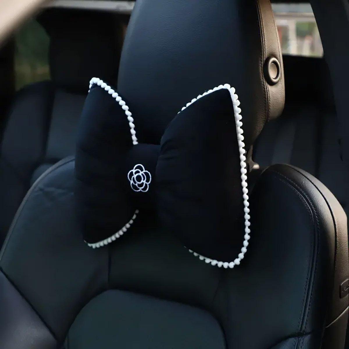 Black Bowknot Neck Pillow Plush Bow Tie Soft Plush Car Headrest Waist Support - Waist
